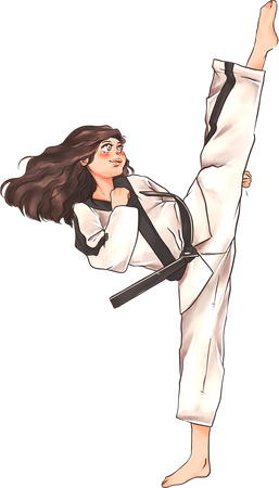 Manhwa-Inspired Taekwondo Woman Axe Kick
